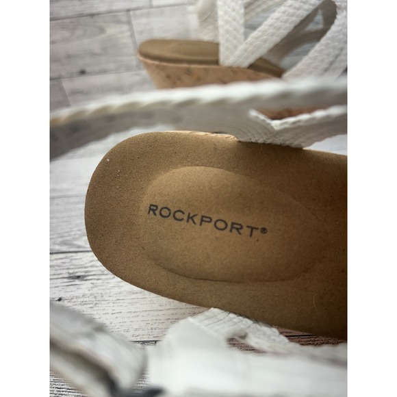 Rockport Shoes Womens Size 9 White Wedge Sandals Cork Platform Strappy‎ TruTECH - Picture 9 of 15